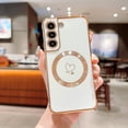 thumbnail image 4 of Compatible with Magsafe Case for Samsung Galaxy S21,Heart Pattern Electroplated Design Soft TPU Shockproof Protective Full Camera Lens Protection Magnetic Case for Samsung Galaxy S21-White, 4 of 13