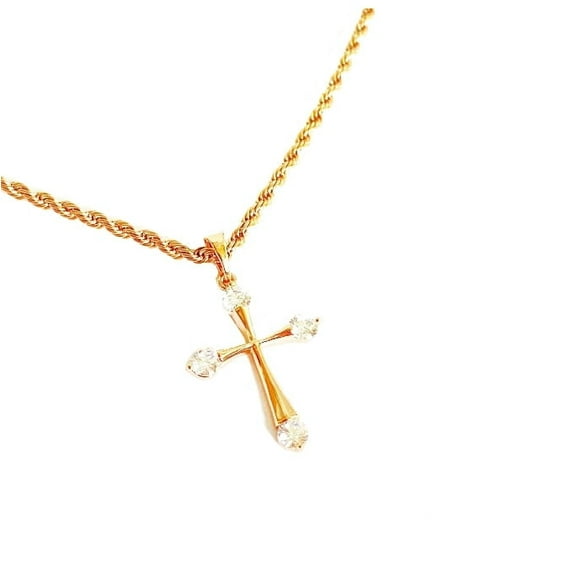 14k Gold Plated Rose gold cross with stones