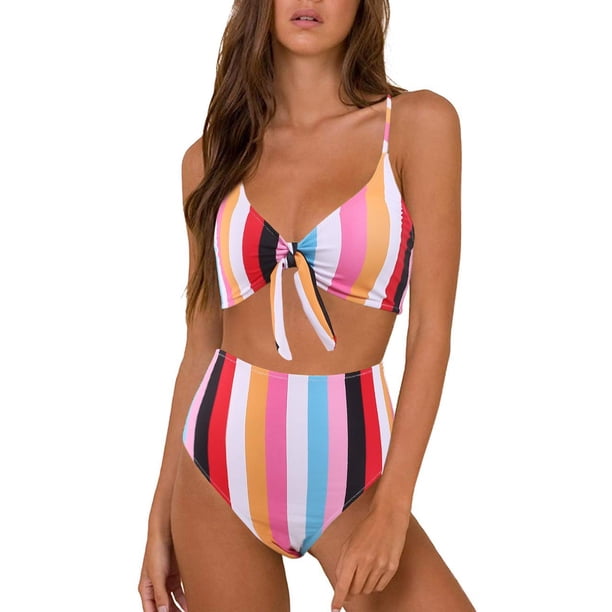 Honlyps Bikini Swimwear Womens High Waisted Two Piece Swimsuit Tie Knot High Cut Bathing Suit