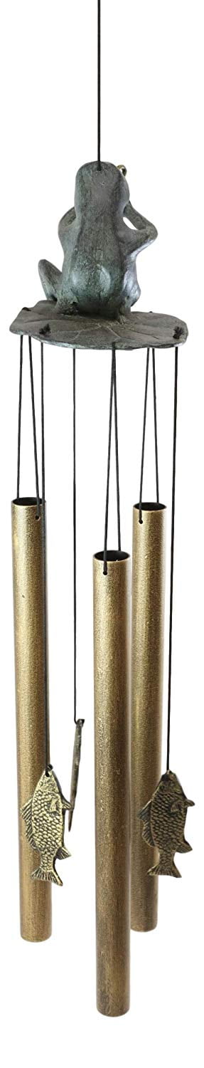 Aluminum Whimsical Summer Pastime Green Frog Fishing In The Pond Tube Wind Chime