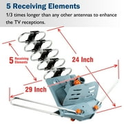 Five Star Outdoor HD TV Antenna Strongest Up to 150 Miles Long Range with Motorized 360 Degree Rotation, UHF/VHF/FM Radio Infrared Remote Control with Mounting Pole & 40FT Coax Cable Support 2 TVs