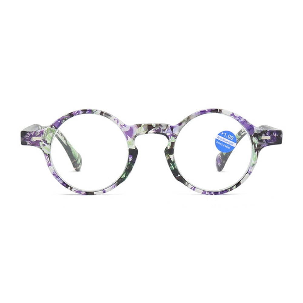 3 Pairs of Classic Purple and Green Round Reading Glasses 1.00 Blue Light Blocking Floral Readers +1.00 Plastic