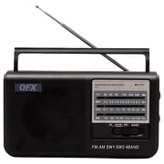 QFX Portable 4-Band AM/FM/SW1/SW2 Radio with Headphone Output, Black, R-3