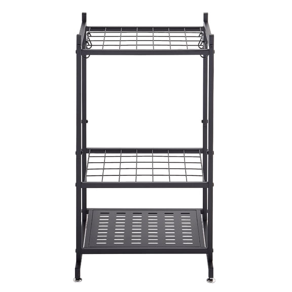 KFFKFF Freestanding Garden Tool Organizer, 35 Slots with Hooks, Metal Storage Rack for Rakes, Shovels, Brooms, and Yard Tools, Durable Steel Construction for Shed, Outdoor, or Lawn Organization,Black