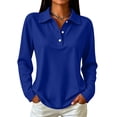 thumbnail image 2 of Stralyhd Womens V Neck Polo Shirts Long Sleeve Collared Tops Fashion Loose Casual Tunic Blouses Blue XL, 2 of 6