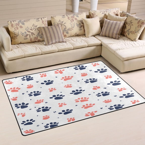 Pink and Blue Paws Soft Polyester Area Rug 31''x20'', Non Slip, Memory Foam, Water Absorbent