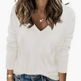 thumbnail image 2 of GigrtiJin Women's V-Neck Sweaters Long Sleeves Solid Color Sweater Pullover Tops Casual Soft Comfy Slim Blouse, 2 of 5