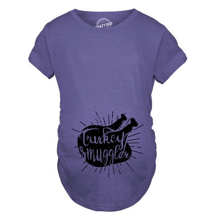 

Maternity Turkey Smuggler T shirt Funny Thanksgiving Pregnancy New Baby Tee (Heather Purple) - S