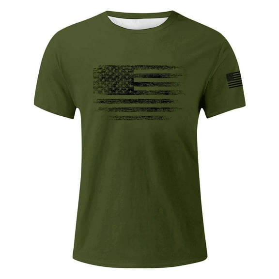 GBSYEWXS T-Shirts For Men Flag Print Patriotic Relaxed Tops Soft Crew Neck Army Green Tee