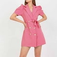 thumbnail image 6 of Sexlip Womens Dress Puff Sleeve Button Detail Belted Waist Soft Fabric Relaxed Silhouette for Casual Outings Pink S, 6 of 9