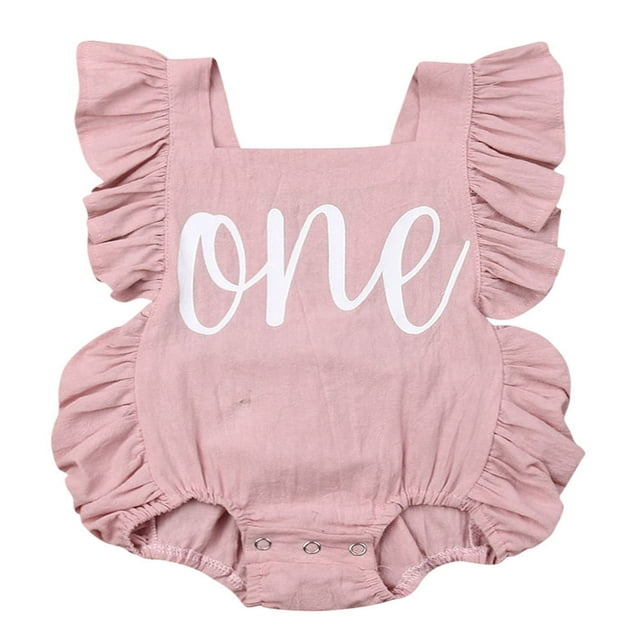 Newborn Girl First Birthday Outfit Ruffle Backless Jumpsuit Bodysuit
