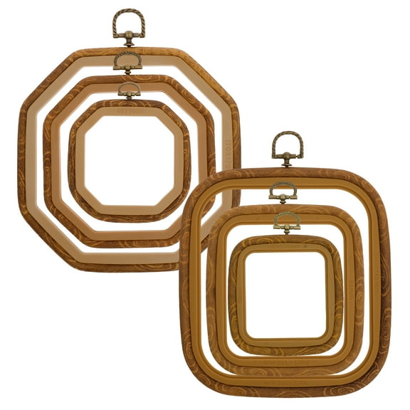 Keyohome 6Pcs Imitated Wood Octagonal Embroidery Hoop Assorted Size Versatile Square Embroidery Display Frame for Art Craft Sewing and Hanging Ornament