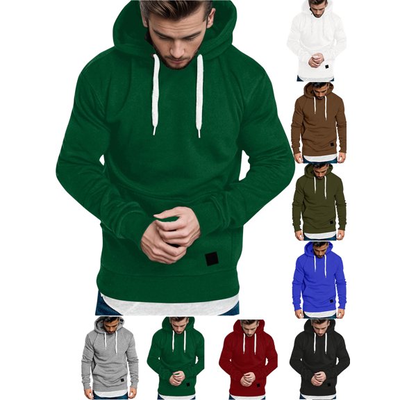 Yyuenw Hoodies for Men Casual Long Sleeve Pullover Fashion Athletic Drawstring Hooded Sweatshirts with Pocket