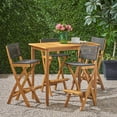thumbnail image 2 of GDF Studio Omaha Outdoor Acacia Wood and Wicker 5 Piece Rectangular Bar Set, Teak and Brown, 2 of 22