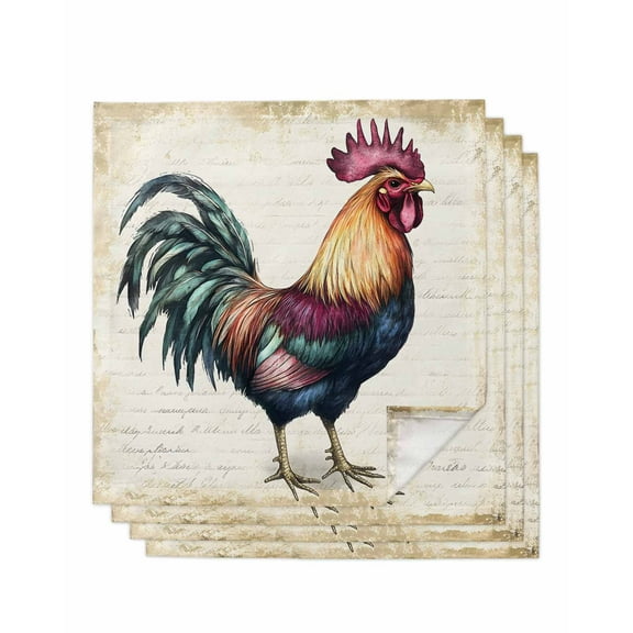 nqOlkjepod Vintage Rooster Cloth Napkins Set of 4 Reusable Dinner Napkins, Farmhouse Retro Country Animal Prints Cocktail Napkin Washable Table Napkins for Wedding/Holiday Party/Baby Shower 20"x20"