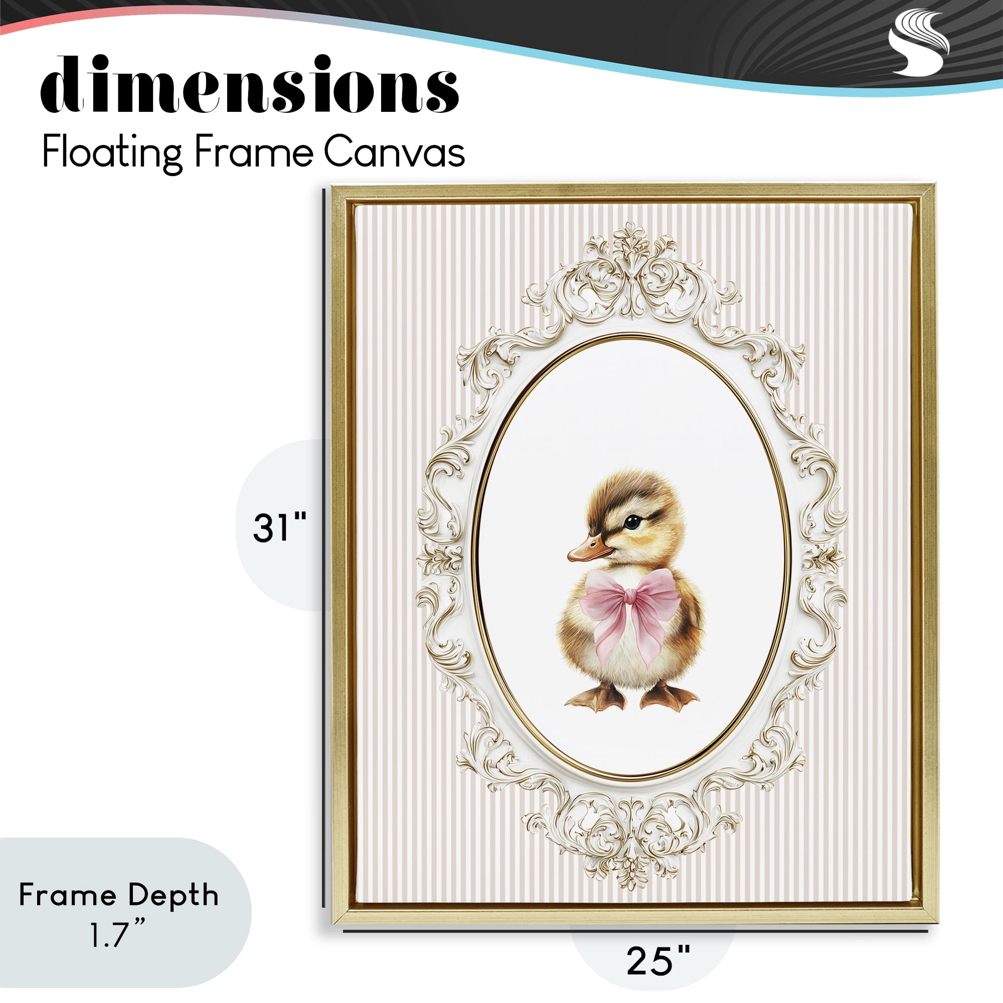 Stupell Industries Spring Gingham Baby Duck Gold Framed Floater Canvas Wall Art, design by Christine Simpson Art