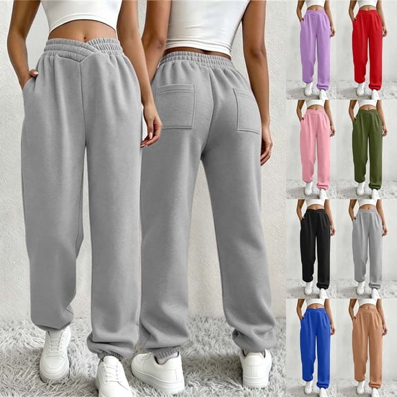 LEAVINGSUO Wide Leg Sweatpants for Women Casual Solid Color Pants Pocket Elastic Waist Comfortable Long Pants Blue S