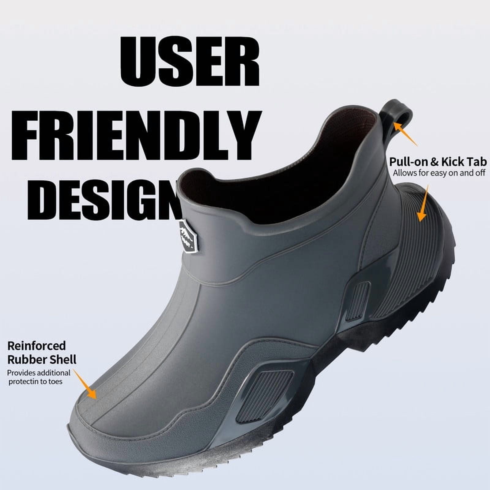 LAoutun Short rain boots men women ankle fishing boots gardening boots Boating Camping boots grey