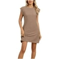 thumbnail image 2 of Antinious Summer Dresses for Women,Womens Dresses for Party,Beach Dresses for Women Solid Sleeveless Round Neck Loose And Comfortable Pocket Dress,Khaki,S, 2 of 5