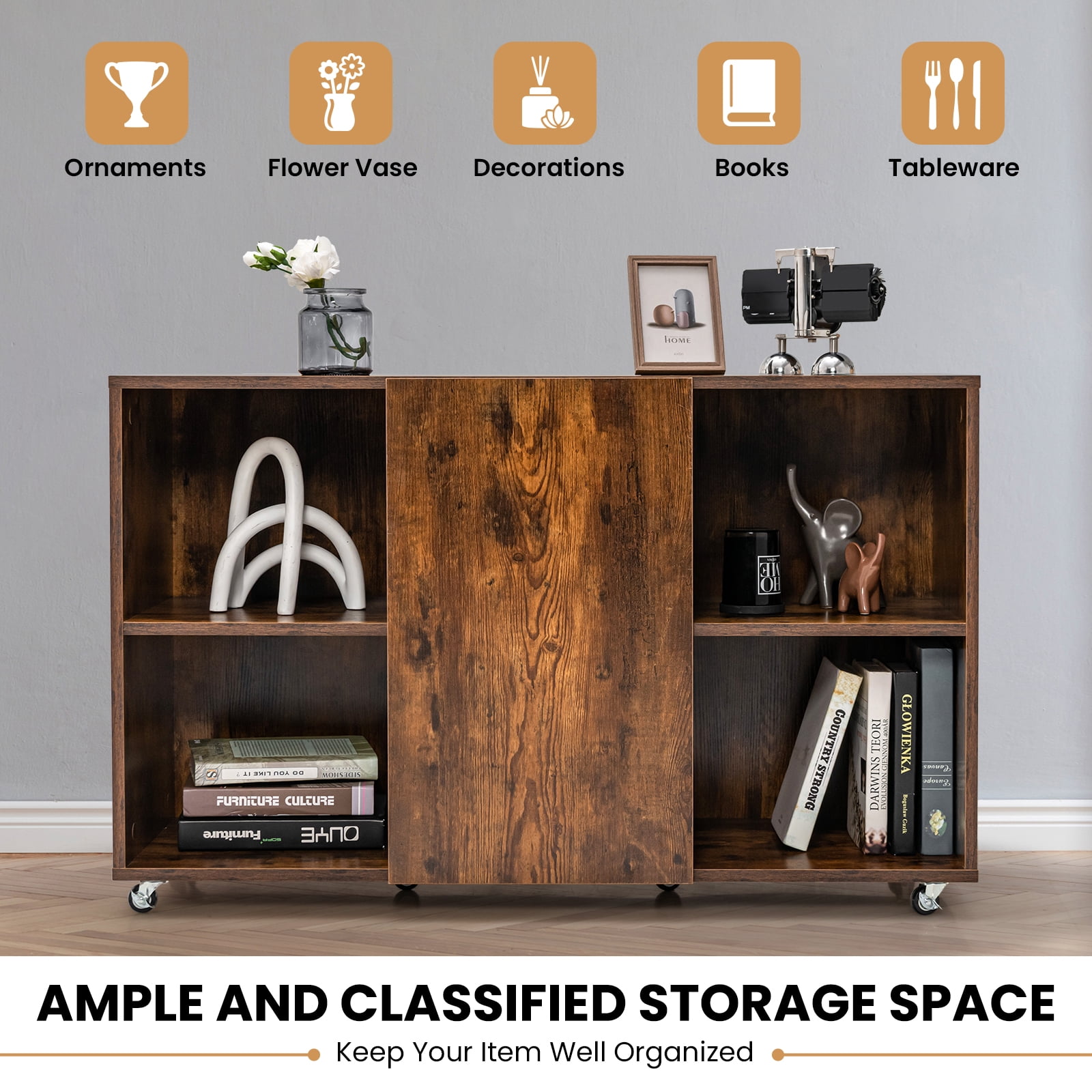 Giantex Office File Cabinet Organizer, Lateral Filing Cabinets, Rolling Storage Cabinet, Brown