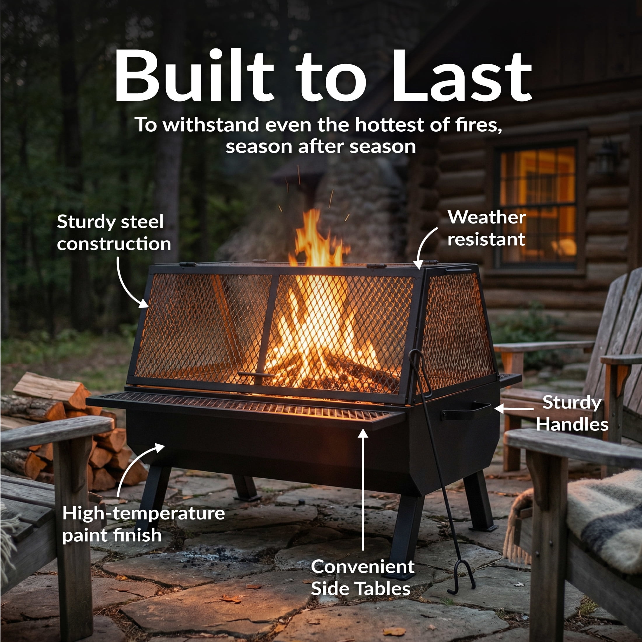 Sunnydaze 36.5" x 32.5" Rectangle Wood-Burning Steel Outdoor Fire Pit with Grill and Spark Screen