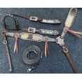 thumbnail image 2 of Showman Hair-On Cowhide Single Ear Leather Headstall & Breast Collar Set w/ Buckstitch Trim, 2 of 4