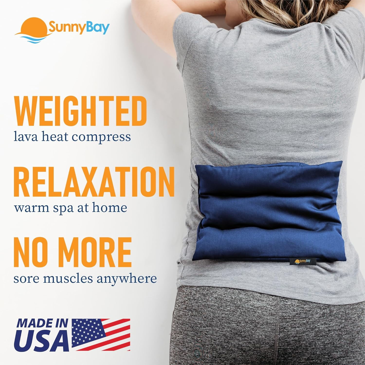 SunnyBay USA-Made 4-lbs Lava Sand Microwave Heating Pad with Organic Cotton Fabric for Cramps and Body Pain, Superior Heat Retention, Washable, Odorless, Weighted, 8x12 Inches