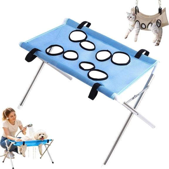 Dog Grooming Hammock Stand, Foldable Pet Grooming Sling Holder, Heavy‑Duty Washable Mesh Bath Restraint for Small & Medium Dogs, Joint Support for Home & Pet Salon Dog Shower Grooming