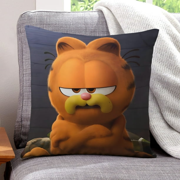 Garfield Fundas de almohada de terciopelo con tema, regalos de funda de almohada, decoración para el hogar, cojín de lanzar, regalo de cumpleaños para fans y parejas. 45cm x 45cm.
