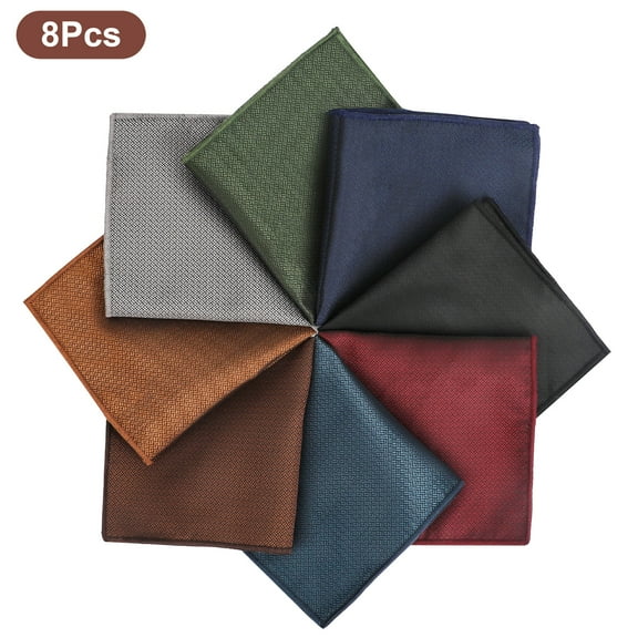 TSV 8pcs Handkerchiefs for Men, 9.6 x 9.6" Classic Plain Pocket Square, Soft Polyester Silk Hankies