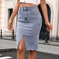 thumbnail image 2 of Women Denim Pencil Skirts Mid Long High Waist A Line Midi Jean Skirt Split Hem Skirts for Ladies. Light Blue L, 2 of 9