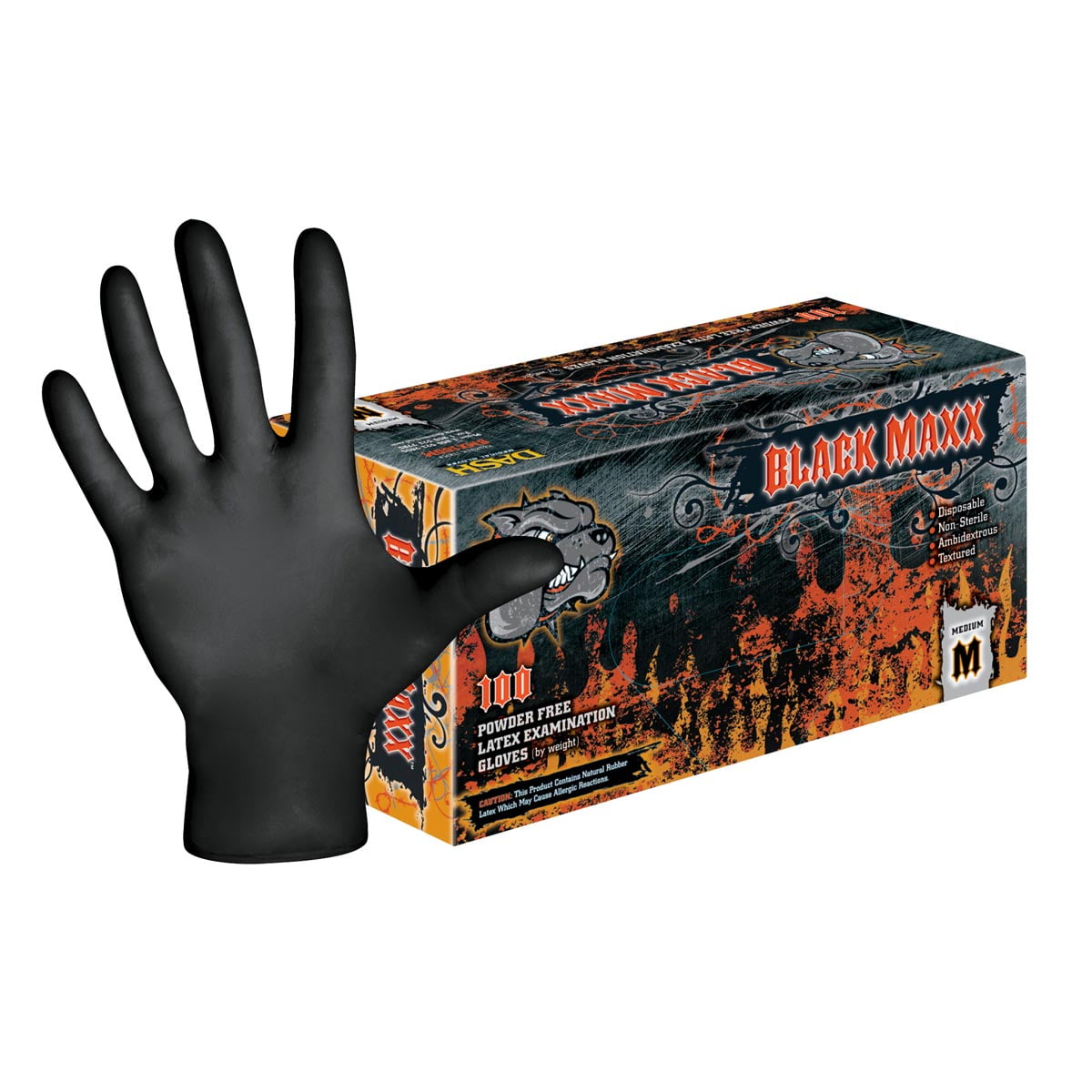 DASH Black Maxx Latex Exam Grade Disposable Gloves, Black, 6.6 mil, 100/Box, Medium