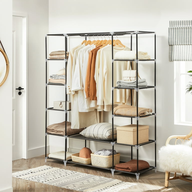 SONGMICS Freestanding Closet Organizer, Portable Wardrobe with Hanging Rods, Clothes Rack