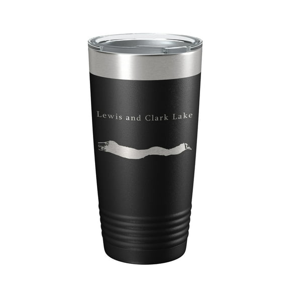 Lewis and Clark Lake Map Tumbler Travel Mug Insulated Laser Engraved Coffee Cup Nebraska South Dakota 20 oz Black