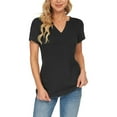 thumbnail image 5 of LoyisViDion Women'S Summer Fashion Tops Knit Short Sleeve Tunic Top V-Neck Loose Shirt Black 6(M), 5 of 7