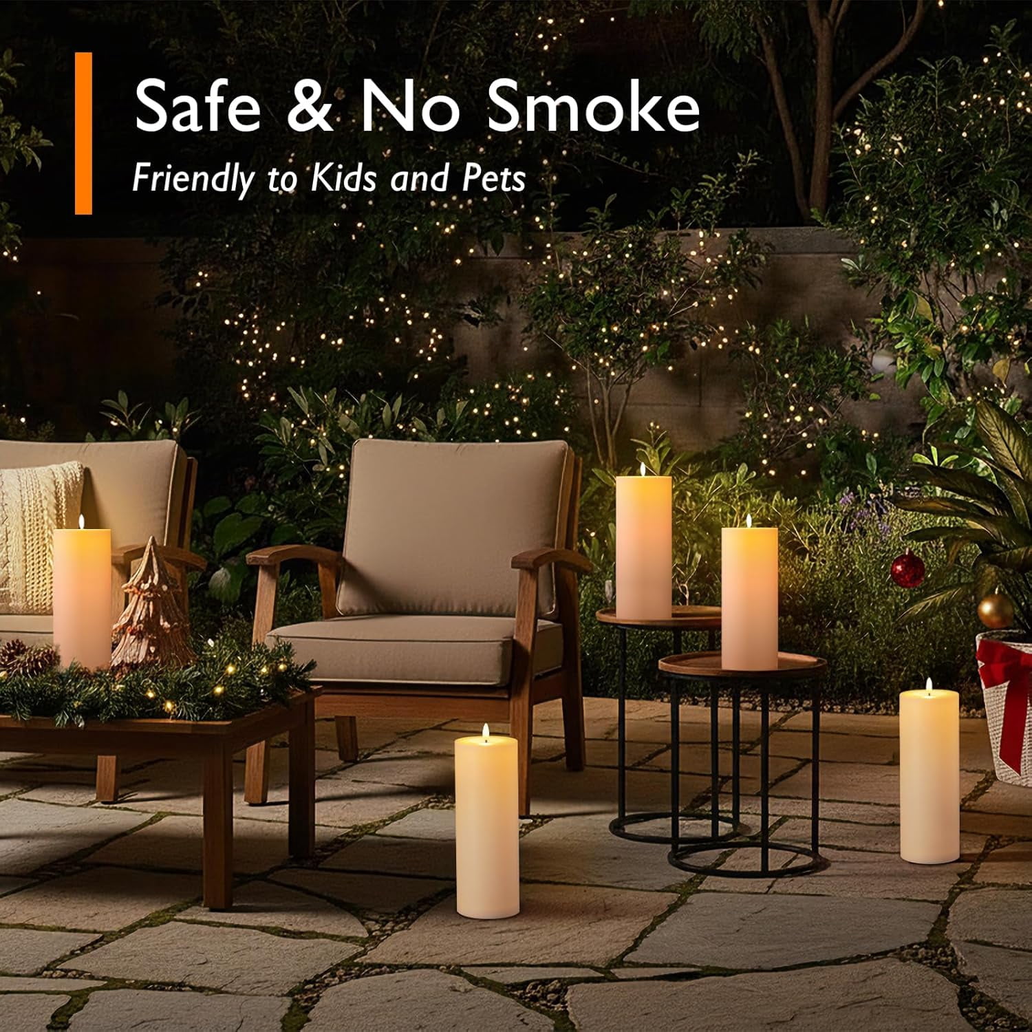 Homemory Flameless Pillar Candles Waterproof Outdoor Battery Operated LED with Remote and Timer, Set of 2, 4" x 12"