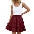thumbnail image 2 of Women's Bohemian Skirt with Built-in Shorts, Tiered Ruffle Flowy Mini Skirt, Casual Beach Skirt for Vacation, Summer and Festival,Wine,2XL, 2 of 6