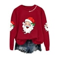 thumbnail image 4 of TTUHYWXI Retro Santa Sweatshirt for Women Vintage Christmas Fleece Linend Sweaters Crewneck Oversized Long Sleeve Tops (Red, L), 4 of 6
