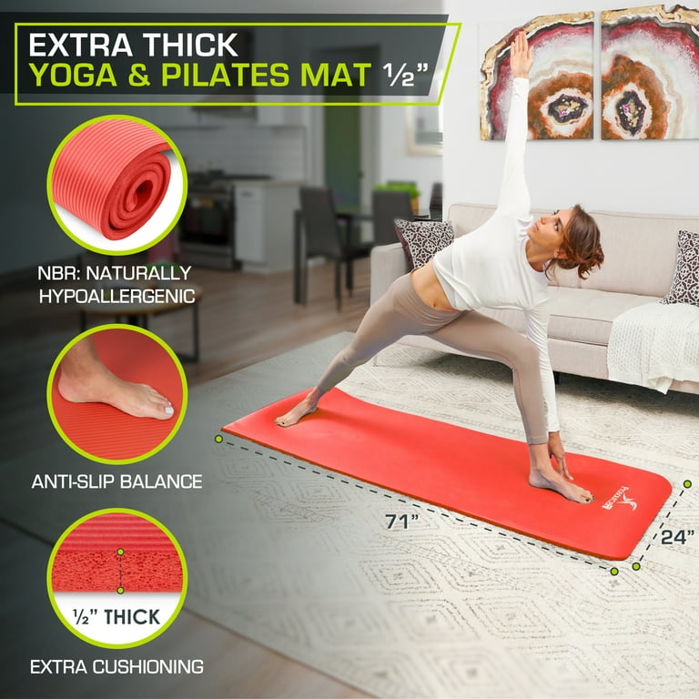 ProsourceFit Extra Thick Yoga and Pilates Mat 1/2-in, 71”L x 24”W Red