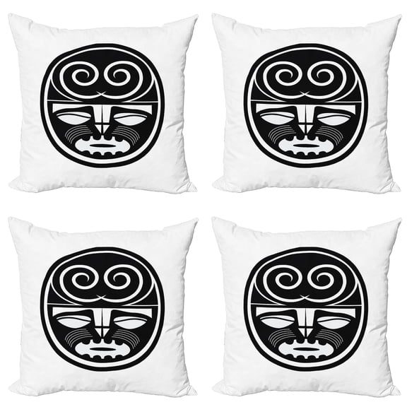 Ambesonne Ethnic Throw Pillow Cover 4 Pack, Black Maori Design, 16", Black and White