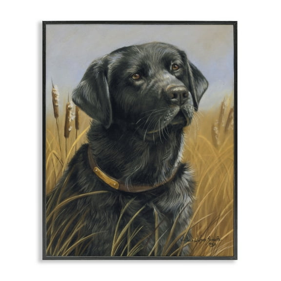Stupell Industries Black Lab in Nature Animals Painting Black Framed Art Print Wall Art, 11 x 14