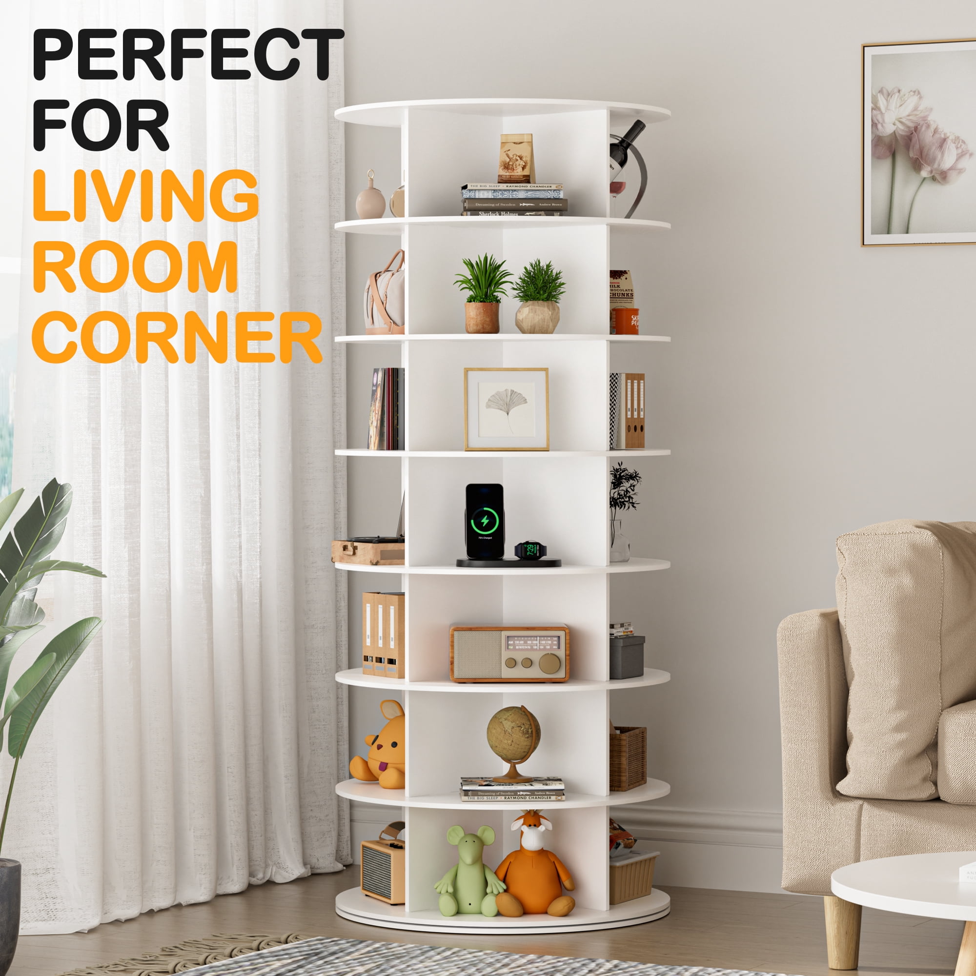 Magic Union 7 Tier Rotating Shoe Rack Tower, Spinning Shoe Display Lazy Susan, Revolving 360 Shoe Rack Storage Round Carousel, Vertical Handbag Rotate Shoes Closet Organization