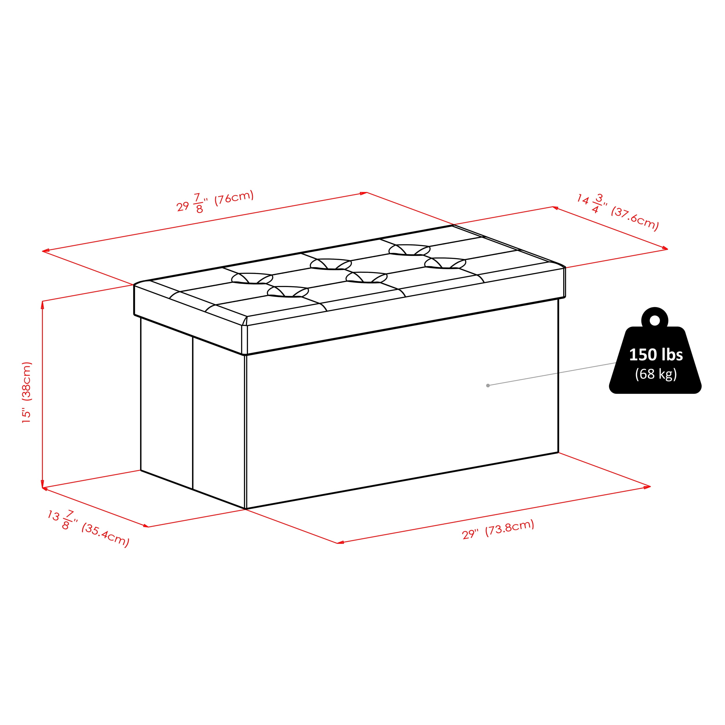 Winsome Wood Ashford Rectangular Storage Ottoman, Black Faux Leather