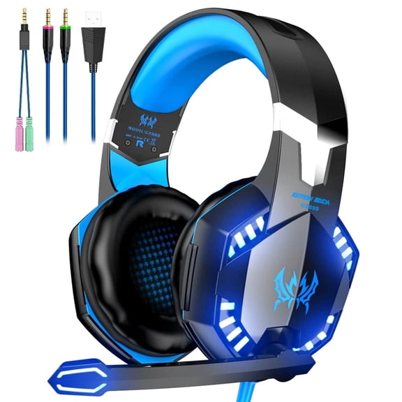 Gaming Headset Compatible with PS4/PS5/Xbox/Switch/PC - ENC Noise Cancelling Mic Gaming Headphones with 4D Surround Sound/LED Light - Soft Memory Earmuffs Wired Over Ear Headphones for Adult