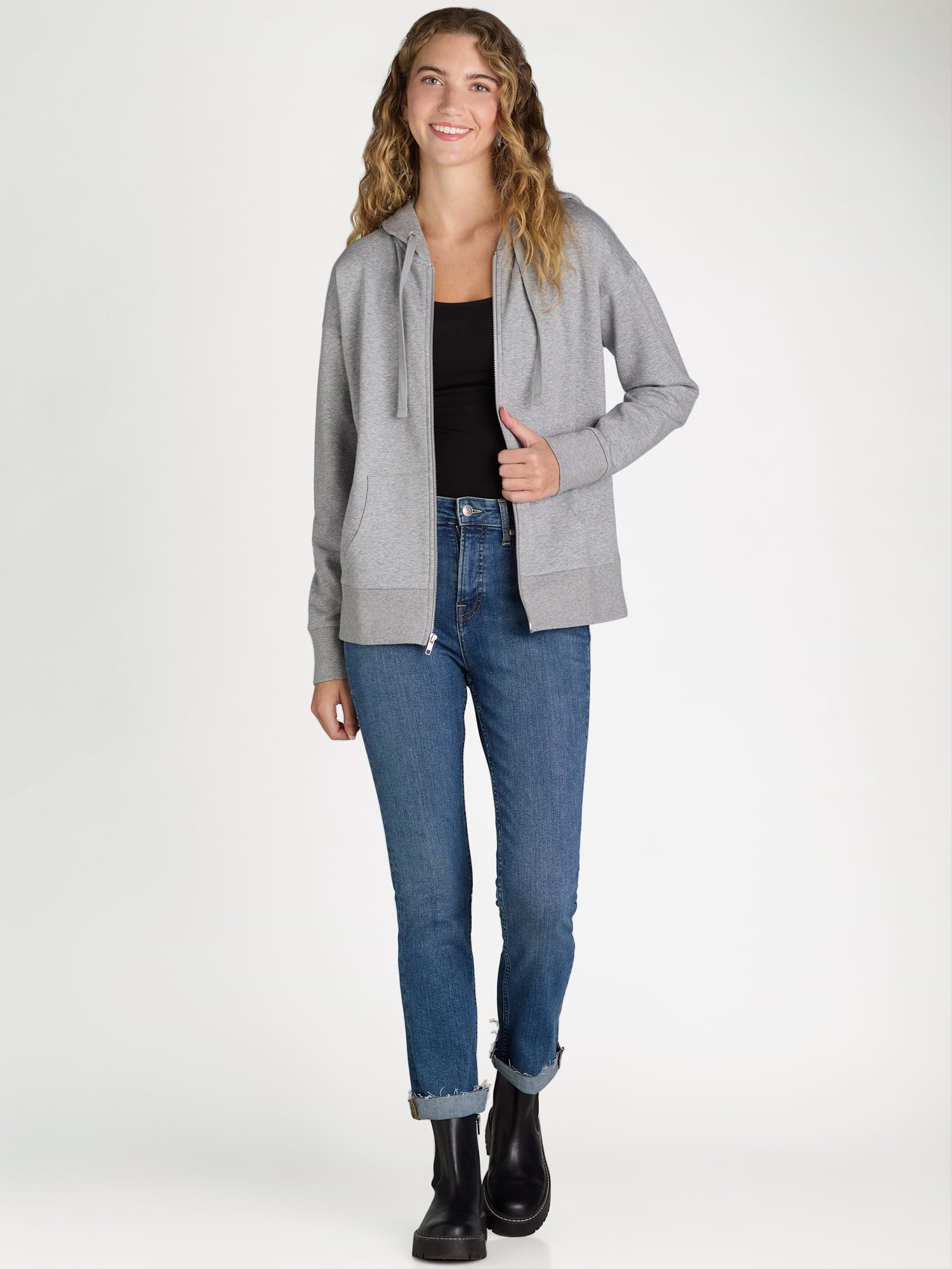 Time and Tru Women's and Women's Plus Zip Up Fleece Jacket with Hood, Sizes XS-4X