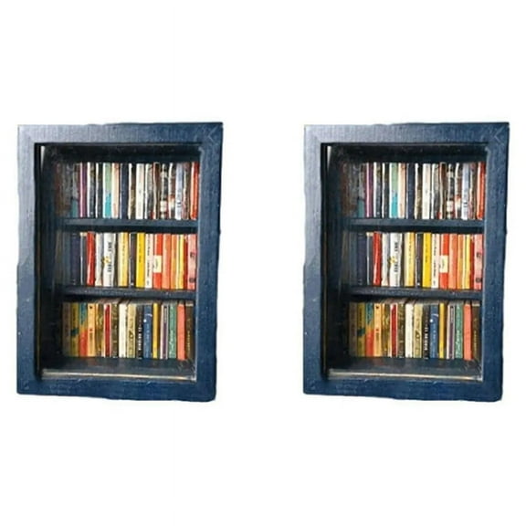 2X Miniature Bookshelf Pocket Anxiety Bookshelf Wooden Tiny Book Library Stress Reliever Bookshelf Tabletop