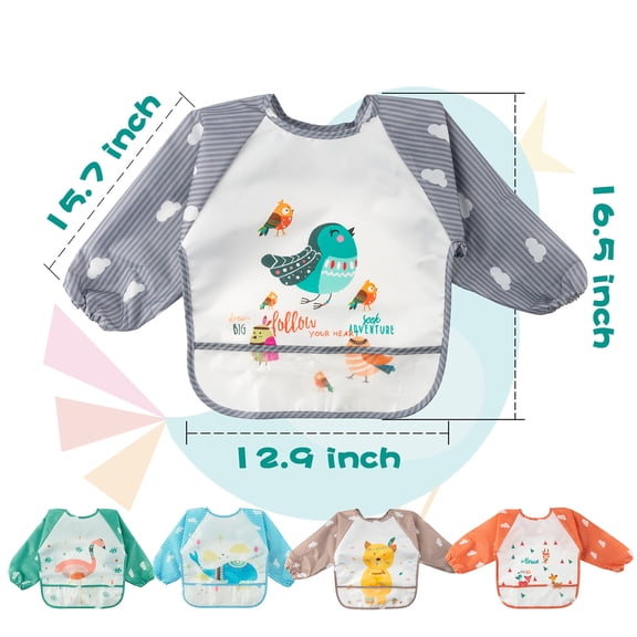 2ooya Baby Long Sleeve Bibs. 5 Pack .Waterproof .