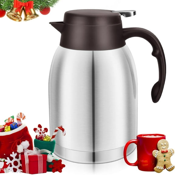 Flantor Thermal Coffee Carafe, Stainless Steel Water Dispenser Double Wall Vacuum Thermos Flask Large Capacity 68oz 2L Tea Pot Beverage Pitcher for Iced coffee Summer (Silver)