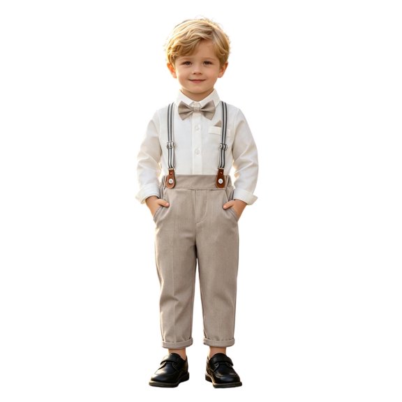 HAYIMI Toddler Boys Long Sleeve Solid Color T Shirt Tops Suspenders Pants Child Kids Gentleman Outfit Sets Comfort Clothes Sets