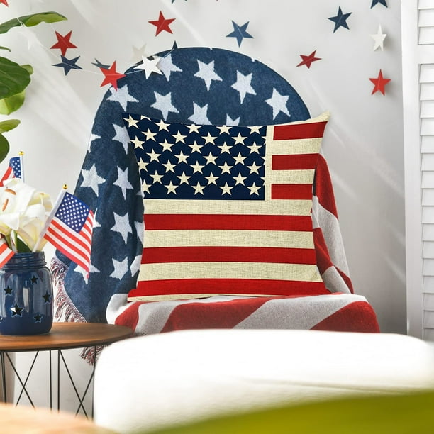 Decoraciones para el Día de los Caídos, decoraciones para el 4 de julio, fundas de cojín para el 4 de julio, fundas de cojín con banderas de estrellas y patrióticas, decoración para el 4 de julio, sof